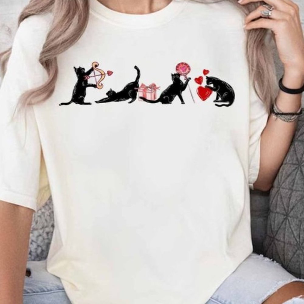 Cute Valentines Day Cat Lover Tshirt Tee Shirt